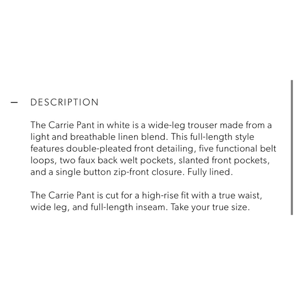 ANINE BING Carrie Pant, Size 6 (28in waist) White Linen Blend - Picture 6 of 8